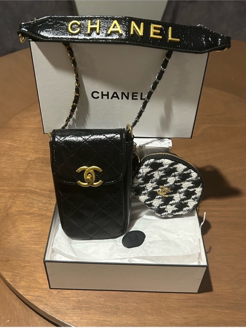 CHANEL Black Quilted Leather Mini Phone Bag VIP GWP